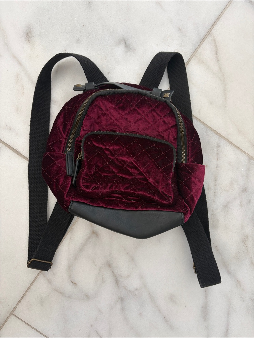 art class Quilted Velvet Burgundy and Black Mini Backpack